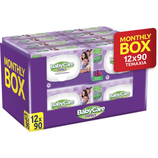 BabyCare Family Raspberry Baby Wipes Monthly Box 12x90 τεμ 1080τεμ product photo