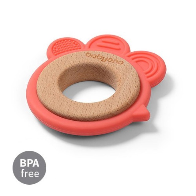 BabyOno Ορθοδοντικό Μασητικό από Μαλακή Σιλικόνη και Ξύλο Κοτούλα product photo
