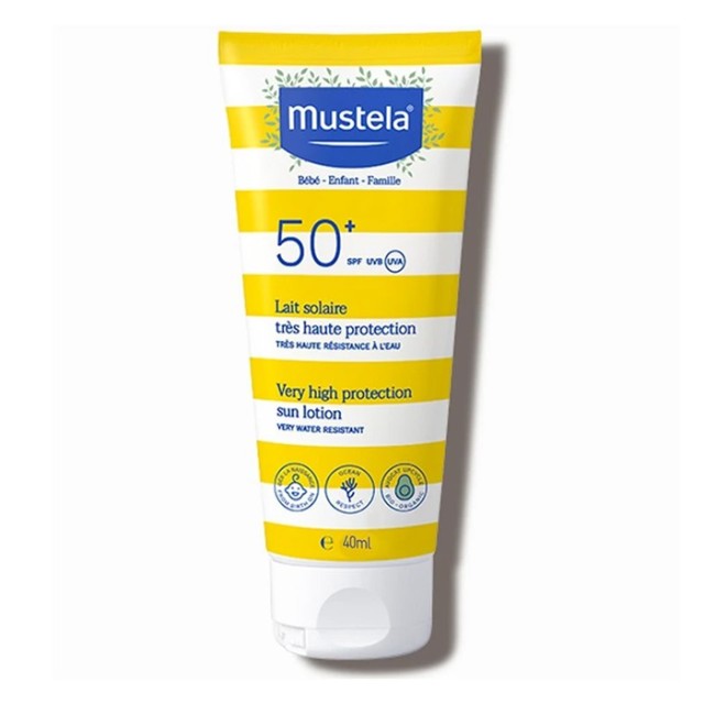 Mustela Very High Protection Sun Lotion SPF50+ Αντιηλιακό Προσώπου & Σώματος με Βιολογικό Αβοκάντο για Όλη την Οικογένεια 40ml product photo