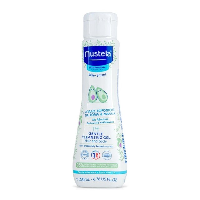 Mustela Bebe Gentle Cleansing Gel Απαλό Αφροντούς για Σώμα & Μαλλιά με Βιολογικό Αβοκάντο 200ml product photo
