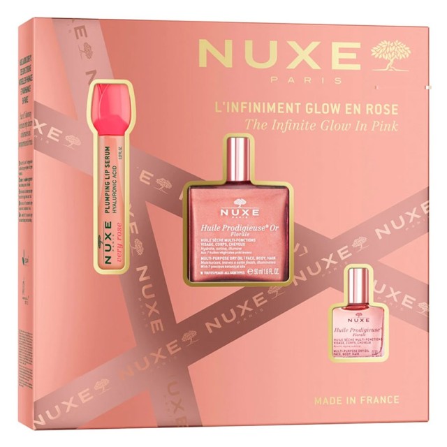 Nuxe Promo Huile Prodigieuse Or Florale Multi-Purpose Dry Oil 50ml & Very Rose Hyaluronic Acid Plumping Lip Serum 8ml & Huile Prodigieuse Florale Multi-Purpose Dry Oil 10ml product photo
