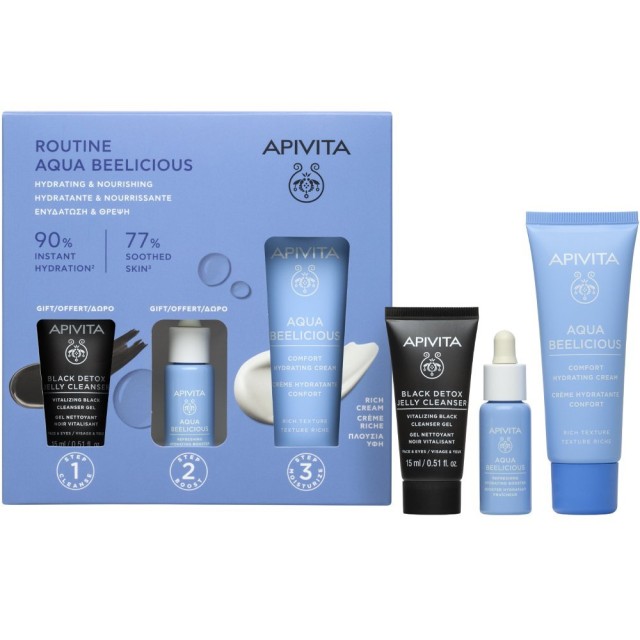 Apivita Promo Aqua Beelicious Κρέμα Ενυδάτωσης Πλούσιας Υφής 40ml & Δώρο Μαύρο Gel Καθαρισμού 15ml & Booster 10ml product photo
