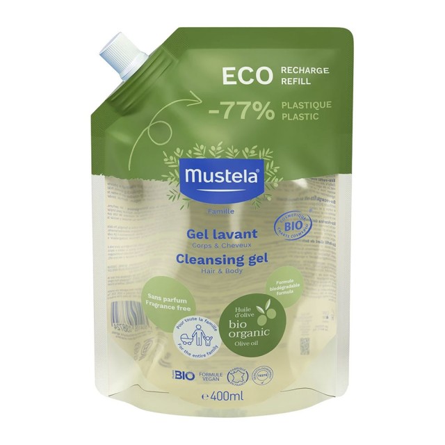 Mustela Eco-Refill Organic Cleansing Gel Τζελ Καθαρισμού για Σώμα & Μαλλιά Ανταλλακτική Συσκευασία 400ml product photo