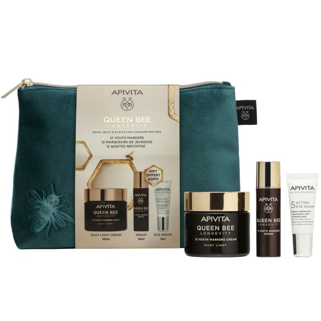 Apivita Promo Queen Bee Longevity Ελαφριά Μεταξένια Κρέμα 50ml & Δώρο Ορός 10ml & 5 Action Eye Serum 5ml product photo