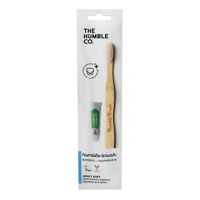 The Humble Co. Travel Pack Bamboo Adult Soft Toothbrush Οδοντόβουρτσα 1τεμ & Natural Toothpaste Mint Οδοντόκρεμα Μέντα 7gr product photo