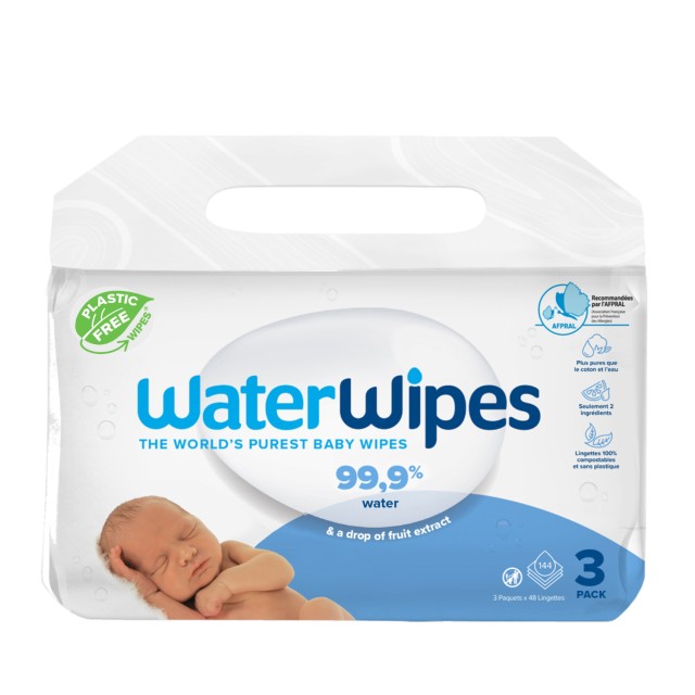 WaterWipes 100% Άοσμα Μωρομάντηλα 99,9% Νερό Ηλικίες 0+, (3x48τεμ), 144 Μαντηλάκια product photo