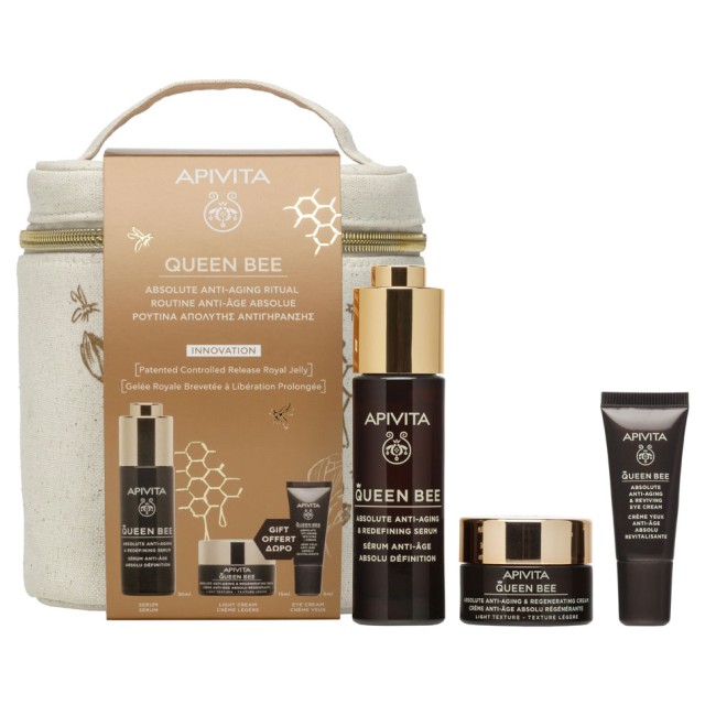 Apivita Promo Queen Bee Promo Absolute Anti-Aging & Redefining Serum 30ml & Regenerating Light Texture Cream 15ml & Reviving Eye Cream 5ml & Δώρο Νεσεσέρ product photo