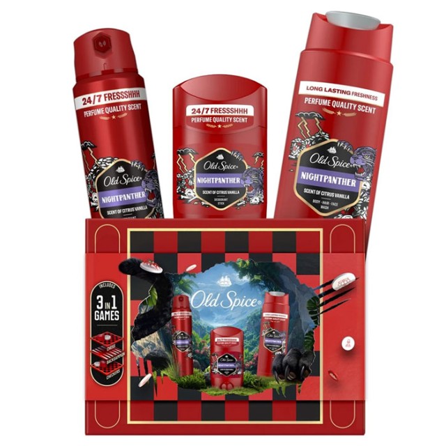 Old Spice Promo Nighpanther For Men Deodorant Body Spray 150ml & Deodorant Stick 50ml & Shower Gel & Shampoo 250ml product photo