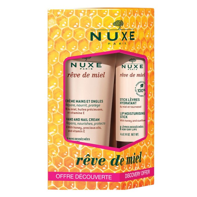 Nuxe Promo Reve de Miel Hand & Nail Cream Ενυδατική Κρέμα Χεριών 30ml & Lip Moisturizing Ενυδατικό Stick Χειλιών 4gr product photo