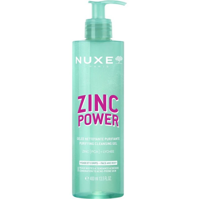 Nuxe Zinc Power Purifying Cleansing Gel Τζελ Καθαρισμού Προσώπου & Σώματος Κατά των Ατελειών με Ψευδάργυρο [PCA] για Μικτές προς Λιπαρές Επιδερμίδες 400ml product photo