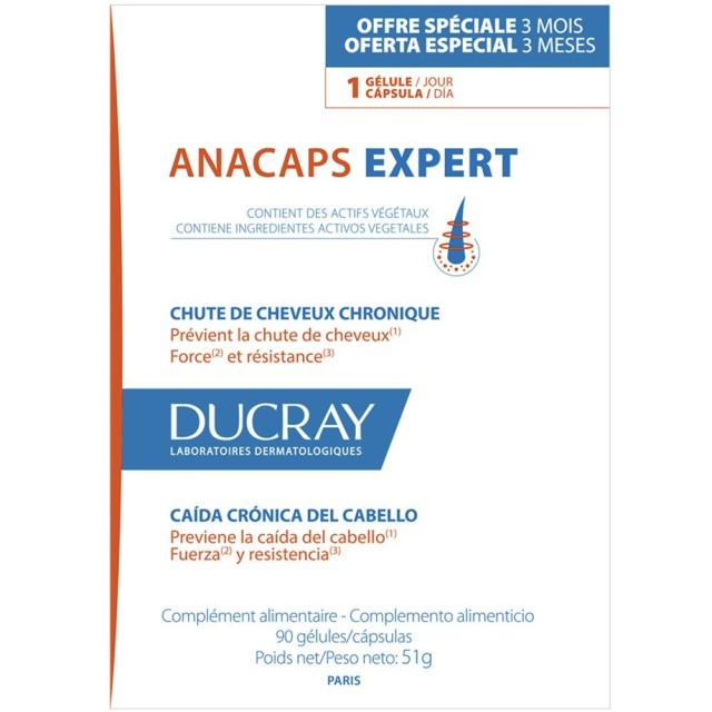 Ducray Promo Anacaps Expert Chronic Hair Loss Συμπλήρωμα Διατροφής κατά της Χρόνιας Τριχόπτωσης 90caps product photo