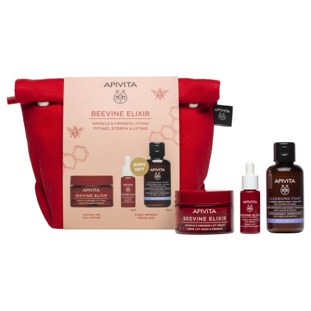 Apivita Promo Beevine Elixir Wrinkle & Firmness Lift Rich Texture Cream 50ml & Δώρο Firming Activating Lift Serum 10ml & Δώρο Cleansing Creamy Foam for Face & Eyes 75ml & Δώρο Νεσεσέρ product photo