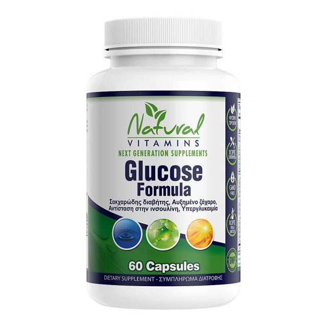 Natural Vitamins Glucose Formula για την Εξισορρόπηση των Επιπέδων Γλυκόζης στο Αίμα 60 Κάψουλες product photo