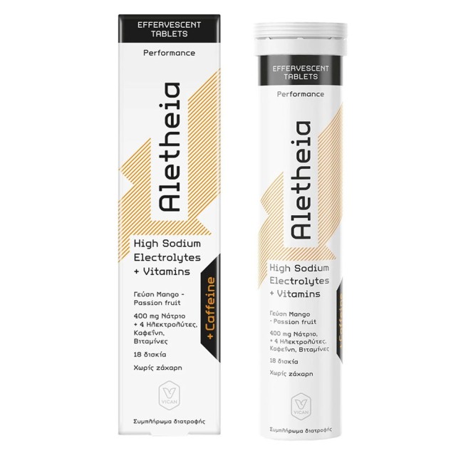 Vican Aletheia High Sodium Electrolytes + Vitamins + Caffeine Με Γεύση Mango - Passion Fruit 18 effer.tabs product photo