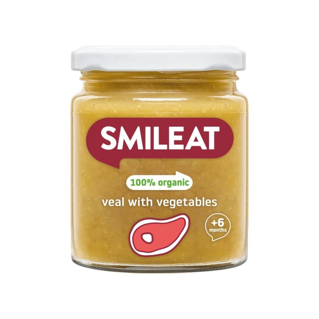 Smileat Organic Small Jar Βιολογικό Βρεφικό Γεύμα με Πουρέ Λαχανικών, Μοσχαράκι & Έξτρα Παρθένο Ελαιόλαδο, Χωρίς Γλουτένη από τον 6ο Μήνα 230gr product photo