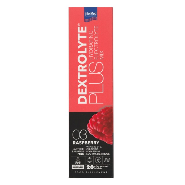Intermed Dextrolyte Plus Hydrating Electrolyte Mix 03 Raspberry 20 Effer.tabs product photo