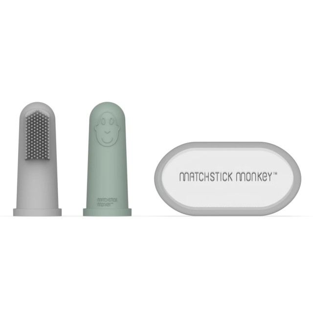 Matchstick Monkey Finger Toothbrush & Care Βρεφική Δακτυλική Οδοντόβουρτσα Σιλικόνης 2 τεμ και Θήκη Grey Mint product photo