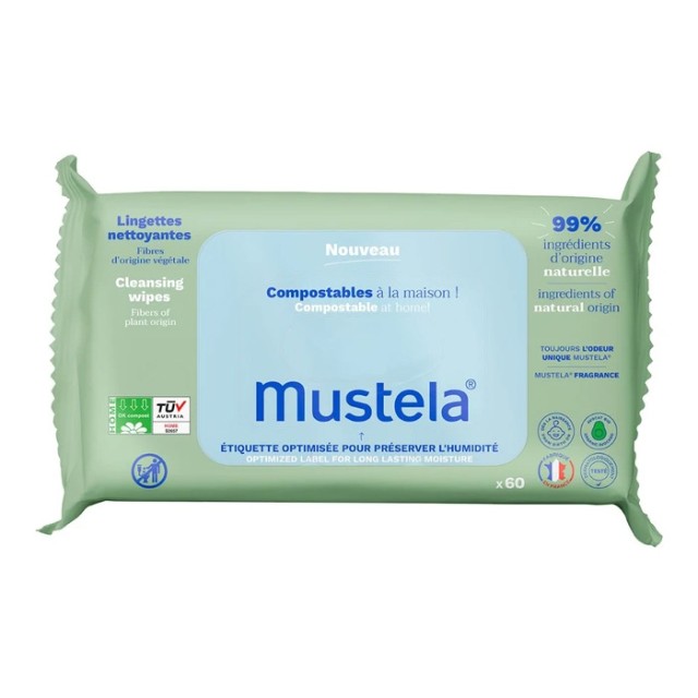 Mustela Cleansing Wipes Eco-Responsible Υγρά Μωρομάντηλα Καθαρισμού με Βιολογικό Αβοκάντο 60τεμ product photo