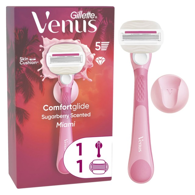 Gillette Venus ComfortGlide Γυναικεία Λαβή Γυναικείας Ξυριστικής Μηχανής 1τεμ, Ανταλλακτική Κεφαλή 1τεμ & 1 Βάση Ντους 1τεμ product photo