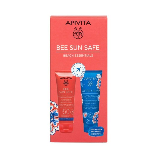 Apivita Promo Bee Sun Safe Beach Essentials Face - Body Milk Spf50 Travel Size 100ml & After Sun Cool & Sooth Face - Body Gel-Cream 100ml product photo