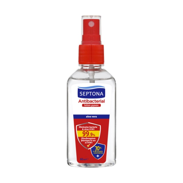 Septona Mild Antiseptic Hand Cleansing Lotion Aloe Vera Αντισηπτική Λοσιόν για τα Χέρια με 70% Οινόπνευμα 80ml product photo