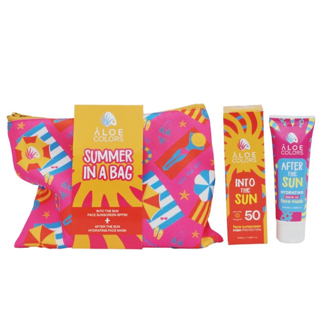 Aloe Colors Promo Ιnto the Sun Cosmetic Summer in a Bag Αντηλιακή Κρέμα Προσώπου SPF50, 50ml & After Sun Hydrating Μάσκα Προσώπου 50ml product photo