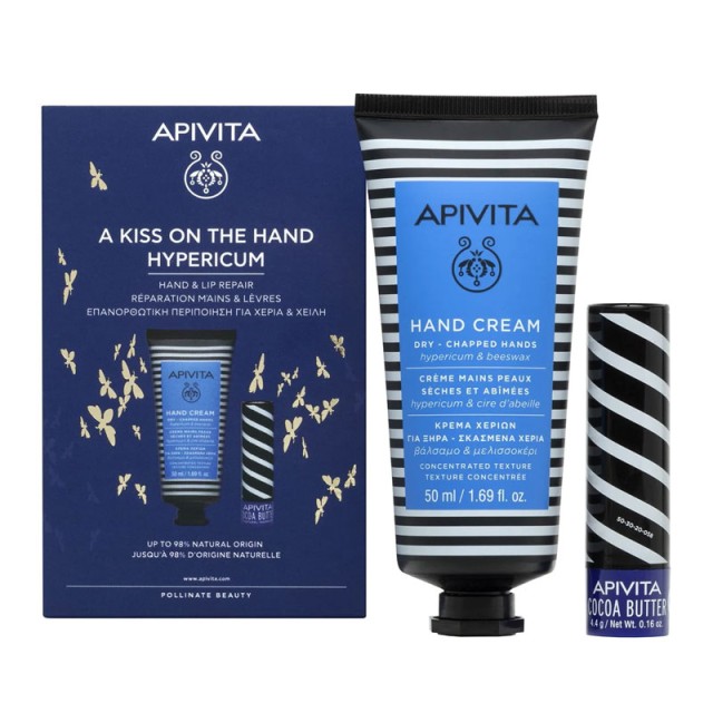 Apivita Promo A Kiss On The Hand Cream Moisturizing Hypericum - Beeswax 50ml & Lip Care Cocoa Butter Spf20, 4.4g product photo