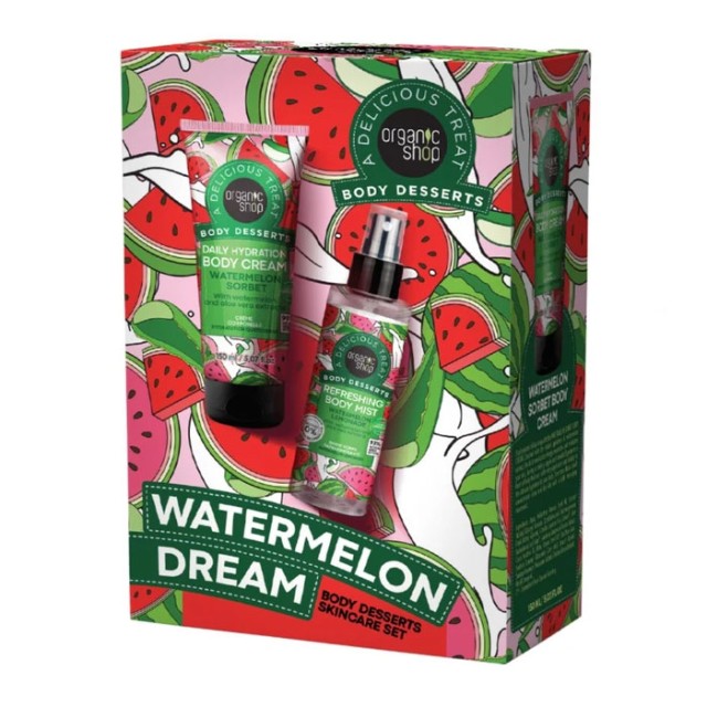 Natura Siberica Organic Shop Promo Body Desserts Watermelon Dream Daily Hydration Body Cream Watermelon Sorbet Κρέμα Σώματος 150ml & Refreshing Body Mist Watermelon Lemonade Mist Σώματος 200ml product photo
