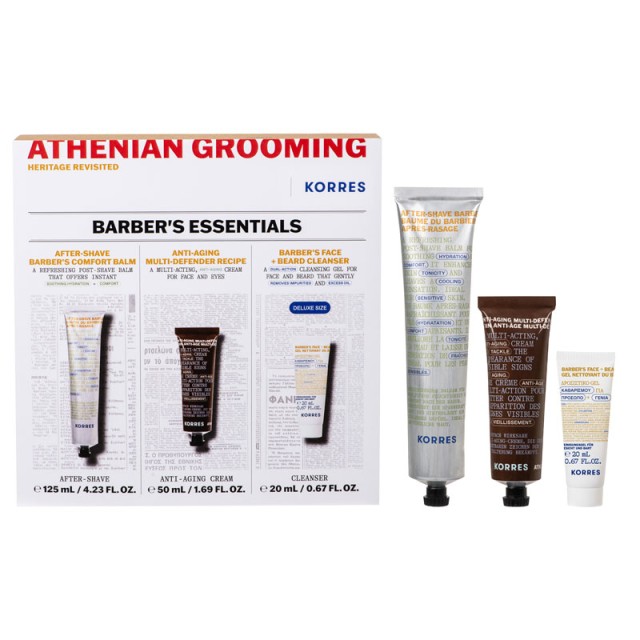 Korres Promo Athenian Grooming After-Shave Barbers Comfort Balm 125ml & Anti-Aging Multi-Defender Recipe 50ml & Barbers Face & Beard Cleanser 20ml product photo