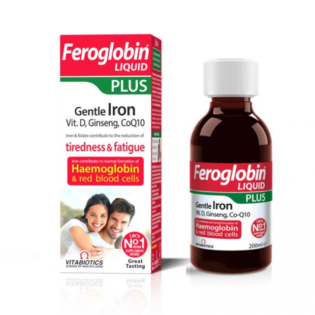 Vitabiotics Feroglobin Liquid Plus Gentle Iron, Vit D, Ginseng, CoQ10, 200ml product photo