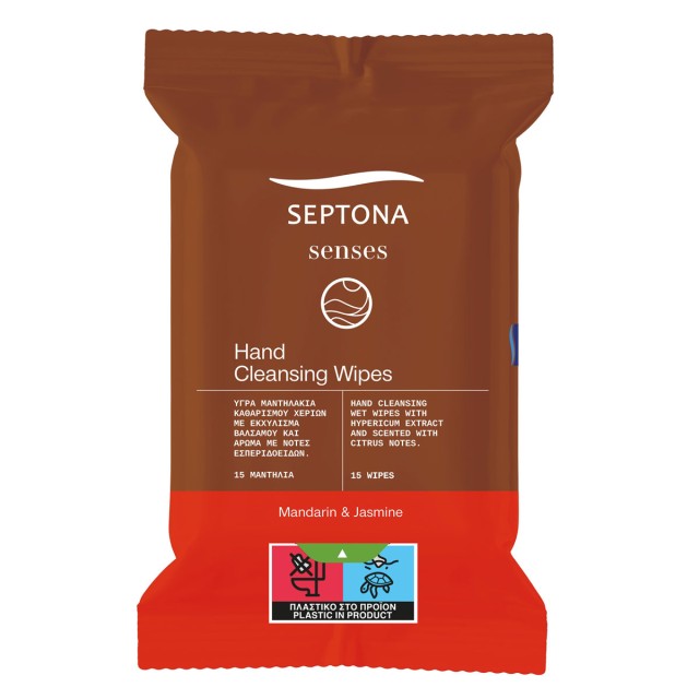 Septona Senses Hand Cleansing Wipes Mandarin & Jasmine 15 Τεμάχια product photo