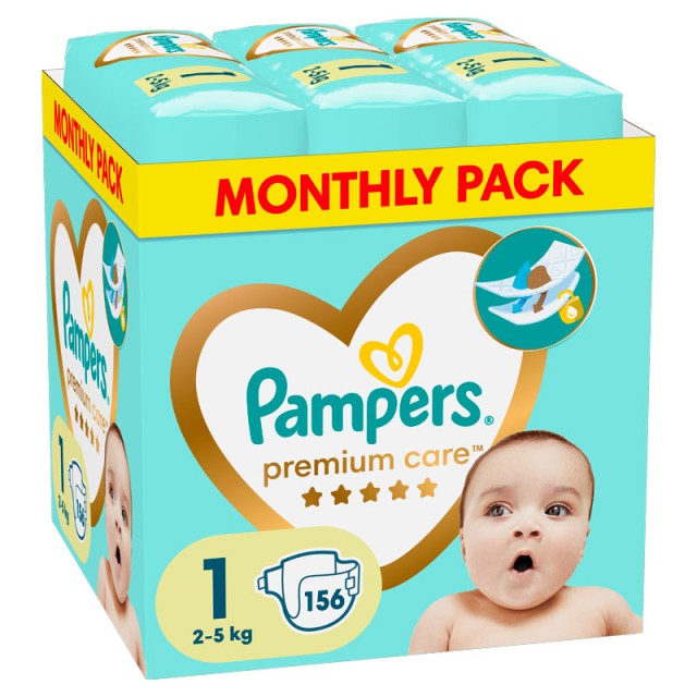 Pampers Monthly Pack Premium Care Μέγεθος 1 (2kg-5kg) 156 πάνες product photo
