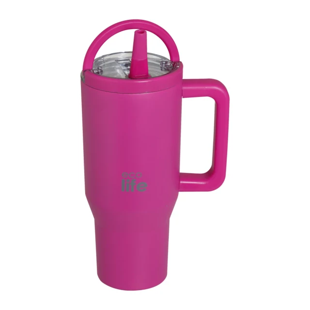Ecolife Ανοξείδωτο Ποτήρι Θερμός με Καλαμάκι 2Handles Lid Neon Magenta 900ml product photo