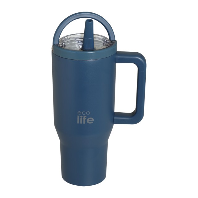 Ecolife Ανοξείδωτο Ποτήρι Θερμός με Καλαμάκι 2Handles Lid Blue Marine 900ml product photo