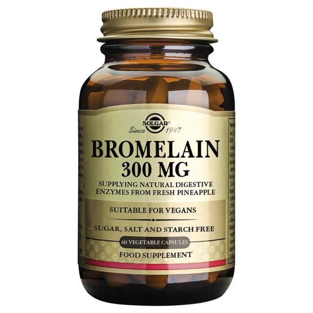 Solgar Bromelain 300mg Βρομελαϊνη Φυσικό Πεπτικό Ένζυμο Που Βοηθά Στην Βελτίωση Της Πέψης 60 veg.caps product photo