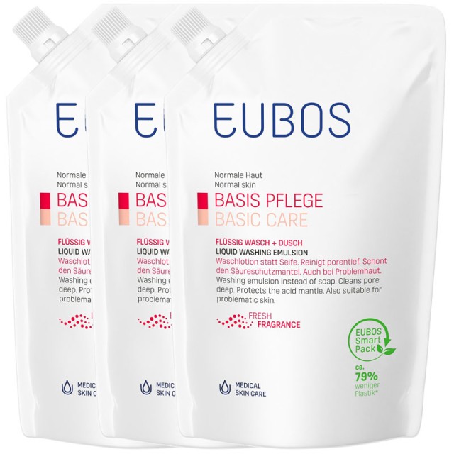 Eubos Promo Basic Care Red Liquid Washing Emulsion Refill Fresh Fragrance 3x400ml product photo