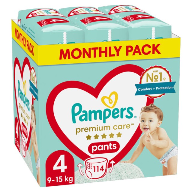 Pampers Monthly Pack Premium Care Pants Μέγεθος 4 (9kg-15kg) 114 Πάνες-Βρακάκι product photo
