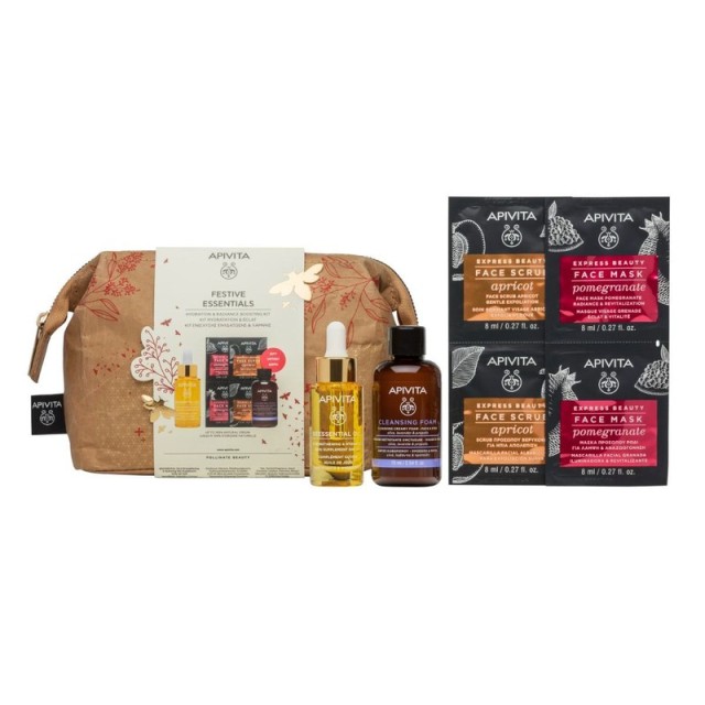 Apivita Promo Festive Essentials Beessential Oil Έλαιο Προσώπου Ημέρας 15ml & Δώρο Κρεμώδης Αφρός Καθαρισμού 75ml & Express Masks and Scrubs Ρόδι και Βερίκοκο 2x8ml product photo