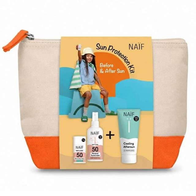 Naif Promo Sun Protection Kit Mineral Sun Stick for Baby & Kids SPF50, 36g, Mineral Sunscreen Spray for Baby & Kids SPF50, 100ml & Cooling After Sun 100ml & Δώρο Νεσεσέρ product photo