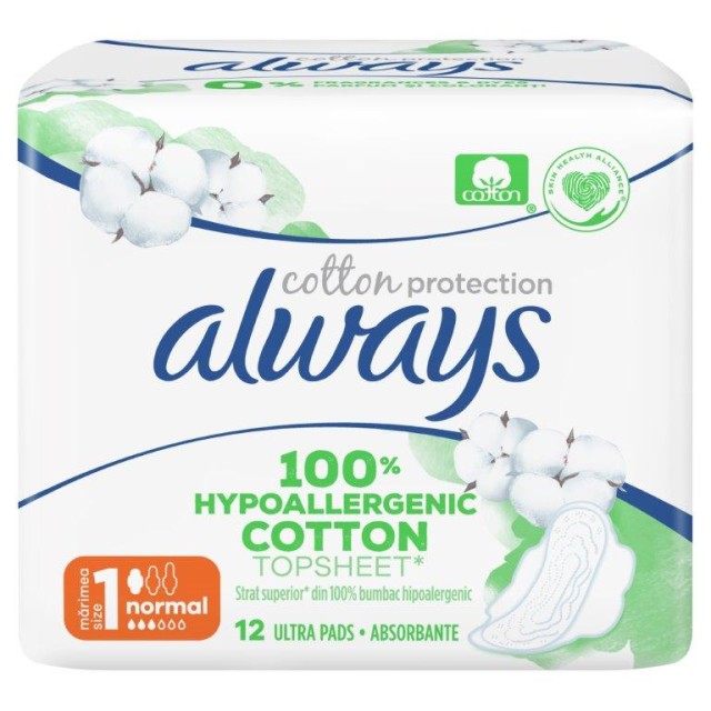 Always Cotton Protection Ultra Normal (Μέγεθος 1) Σερβιέτες Με Φτερά 12 τεμ product photo