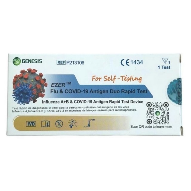 Genesis Ezer Flu & Covid-19 Antigen Duo Rapid Test EC Certificate No. 1434-IVDD-261/2022 1τεμ product photo