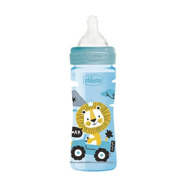 Chicco Well Being Πλαστικό Μπιμπερό με Θηλή Σιλικόνης Μέτριας Ροής 2m+, 250ml Σιελ Χρώμα - Α60-28623-30 product photo