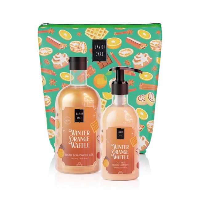 Lavish Care Promo Winter Orange Waffle Glitter Body Lotion Ενυδατικό Γαλάκτωμα Σώματος 300ml & Bath & Shower Αφρόλουτρο Gel 500ml & Δώρο Νεσεσέρ product photo