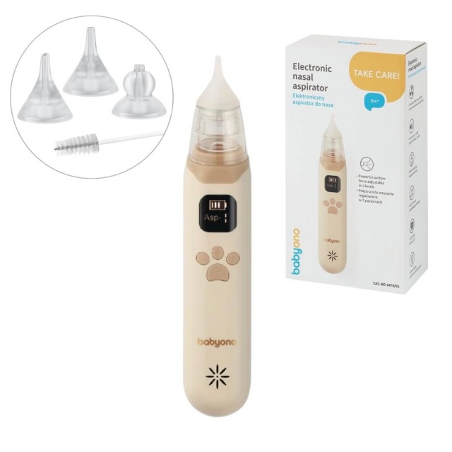 BabyOno Ηλεκτρικός Ρινικός Αποφρακτήρας Μύτης με 3 Επίπεδα Έντασης & Αθόρυβη Λειτουργία Μπεζ 1τεμ product photo
