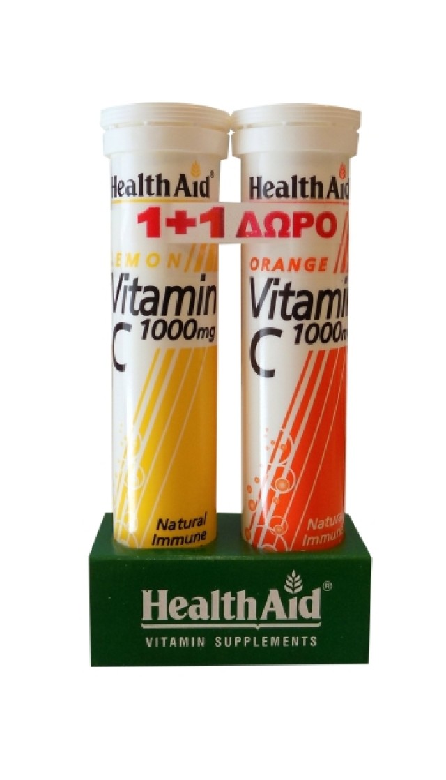 Health Aid Vitamin C 1000 mg Λεμόνι 20 eff. tabs + Δώρο Vitamin C 1000 mg Πoρτoκάλι 20 eff. tabs product photo