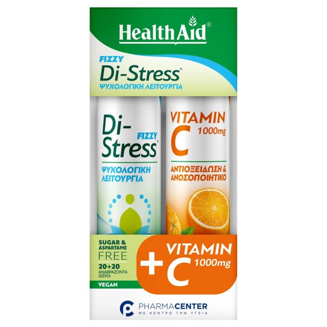 Health Aid Promo Di-Stress Fizzy Lemon - Pineapple 20 effer.tabs & Vitamin C 1000mg Orange 20 effer.tabs product photo