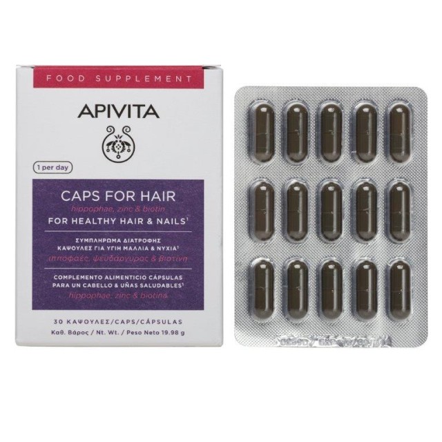 Apivita Κάψουλες Για Υγιή Μαλλιά & Νύχια Με Ιπποφαές, Ψευδάργυρο & Βιοτίνη 30 caps product photo
