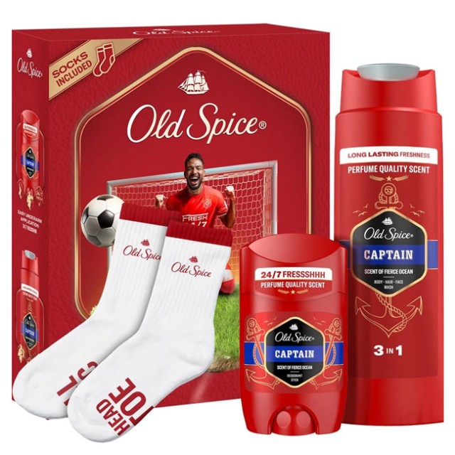 Old Spice Promo Captain Deodorant Stick 50ml & 3in1 Shower & Shampoo Gel 250ml & Football Socks 1Ζευγάρι product photo