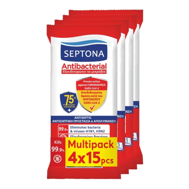Septona Promo Antibacterial & Antiseptic Refresh Wipes (4x15τεμ) 60τεμ product photo