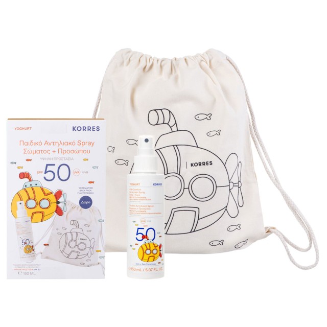 Korres Promo Yoghurt Kids Sunscreen Comfort Spray Face - Body Spf50, 50ml & Δώρο Back Pack 1 Τεμάχιο product photo